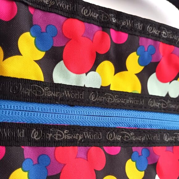 NEW Disney Parks Lg Nylon Crossbody Bag Multicolor Mickey Head Icon Blk Strap - Picture 11 of 11